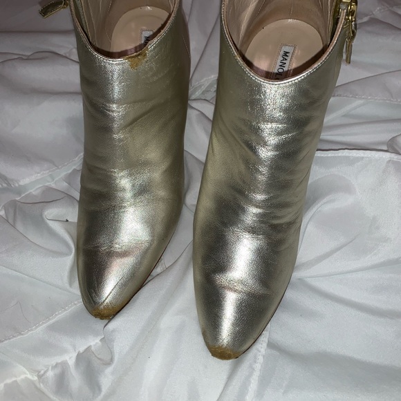 Manolo Blahnik Brusta Platinum Gold Booties - Picture 6 of 8